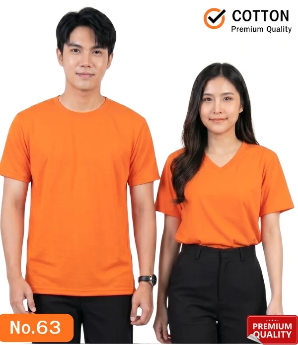 นายแบบและนางแบบสวมเสื้อยืดสีส้มผ้า Cotton คุณภาพพรีเมียม สำหรับบริการสั่งผลิตเสื้อยืดพร้อมสกรีน