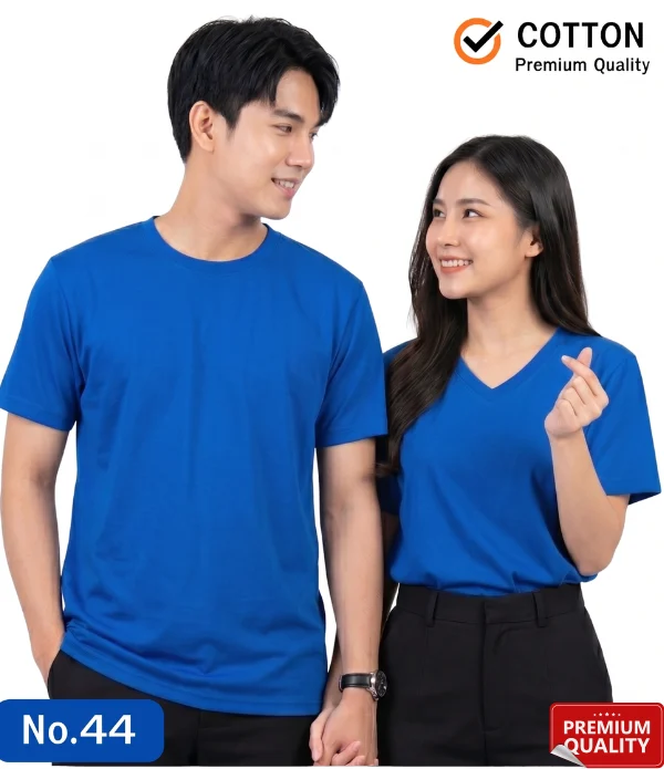เสื้อยืดเปล่า Cotton เสื้อยืดสีน้ำเงิน คอกลม คอวี เกรดพรีเมียม No.44