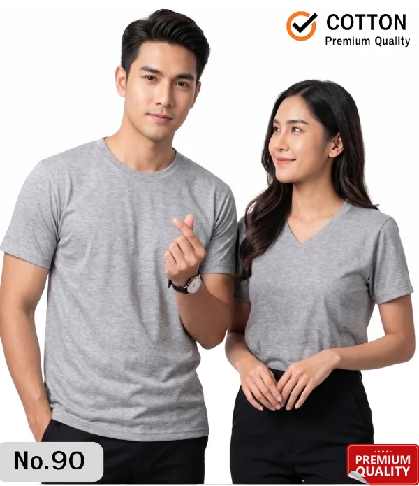 เสื้อยืดเปล่า Cotton เสื้อยืดสีเทาท็อป คอกลม คอวี เกรดพรีเมียม No.90