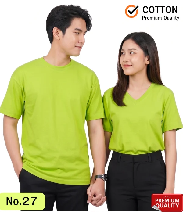 เสื้อยืดเปล่า Cotton เสื้อยืดสีเขียวมะนาว คอกลม คอวี เกรดพรีเมียม No.27
